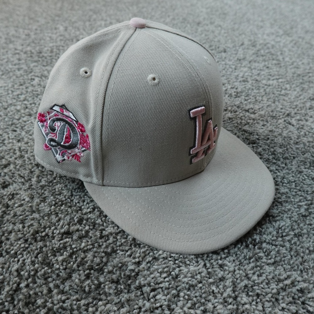 Los Angeles Dodgers Hat Cap Fitted Mens 7 3/8 Gray Pink MLB Baseball New Era‎